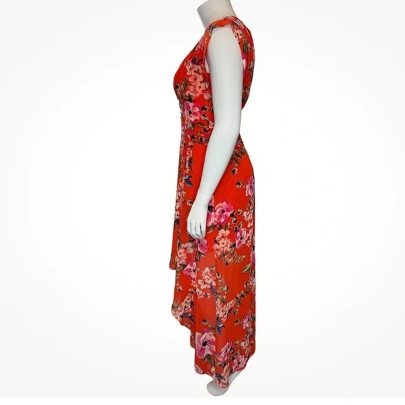 Eliza J Orange Pink Floral Chiffon High Low Maxi Dress Size 14 Cottagecore
